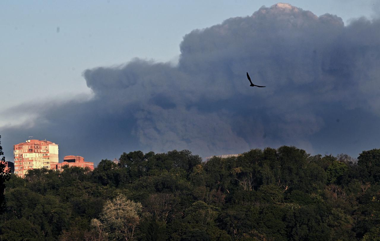 This photograph shows smoke rising following a drone strike in Kyiv on August 29, 2026. (AFP Photo)