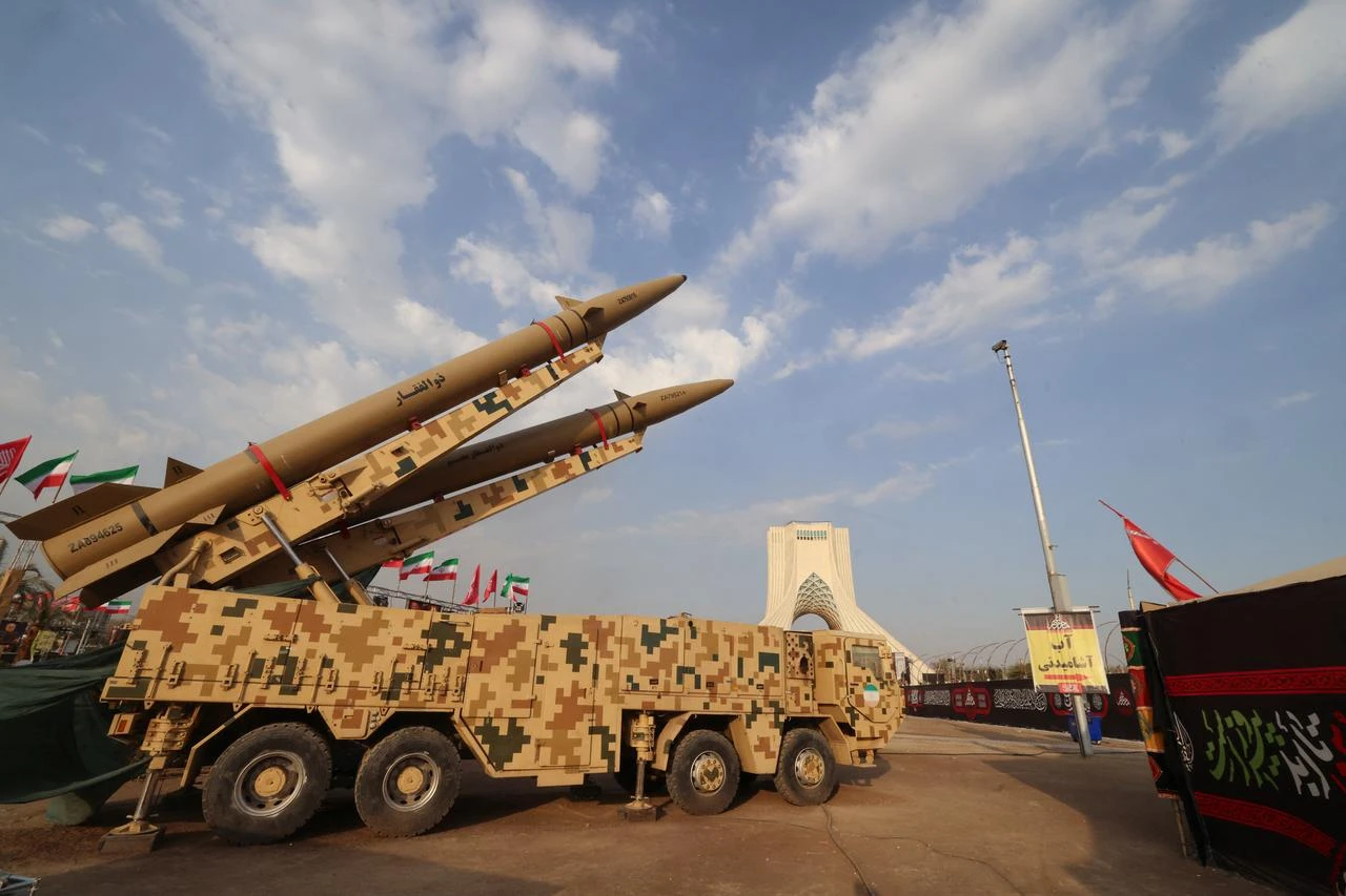 Iranian-made Zolfaghar missiles are displayed at Azadi Square in Tehran, August 2, 2026. (AFP Photo)