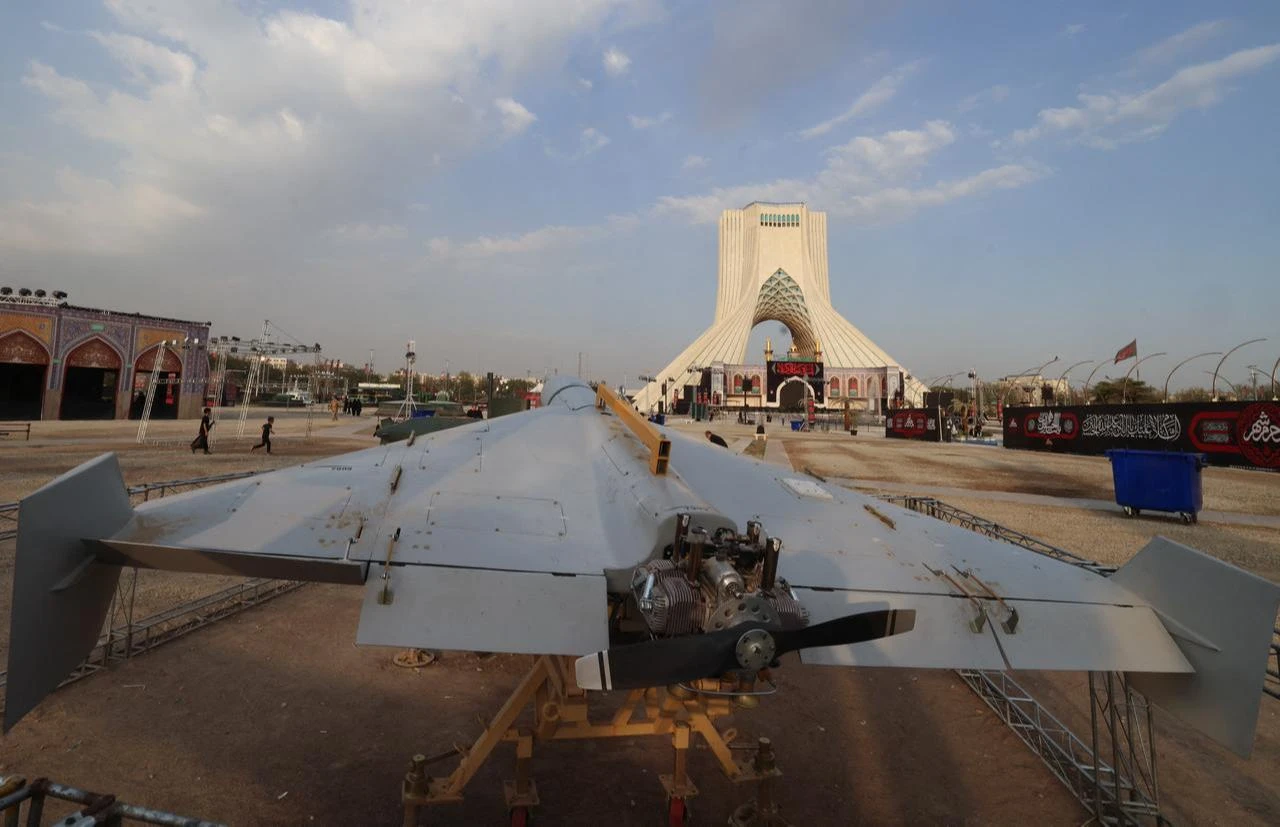 An Iranian-made drone is displayed at Azadi Square in Tehran on August 2, 2026. (AFP Photo)