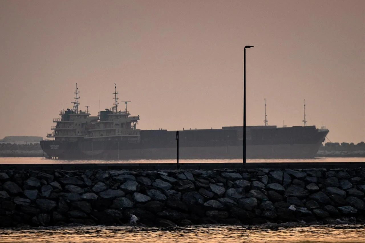 Two ships are anchored off Dubai on July 31, 2026. (AFP Photo)