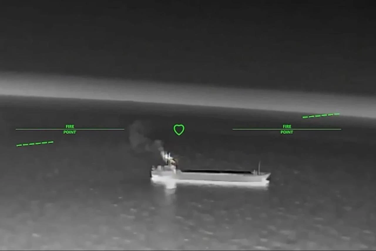 The screengrab photo shows a Russian vessel in the Black Sea and the Sea of Azov during an attack by Ukrainian drones, July 20, 2026. (Photo via Telegram)