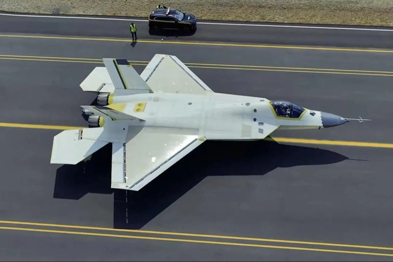 The photo shows the Turkish Aerospace Industries (TAI) KAAN fighter jet during its pre-flight taxi tests, moving along the runway in Ankara on July 31, 2026. (Photo via screengrab from video X/@TUSAS_TR)