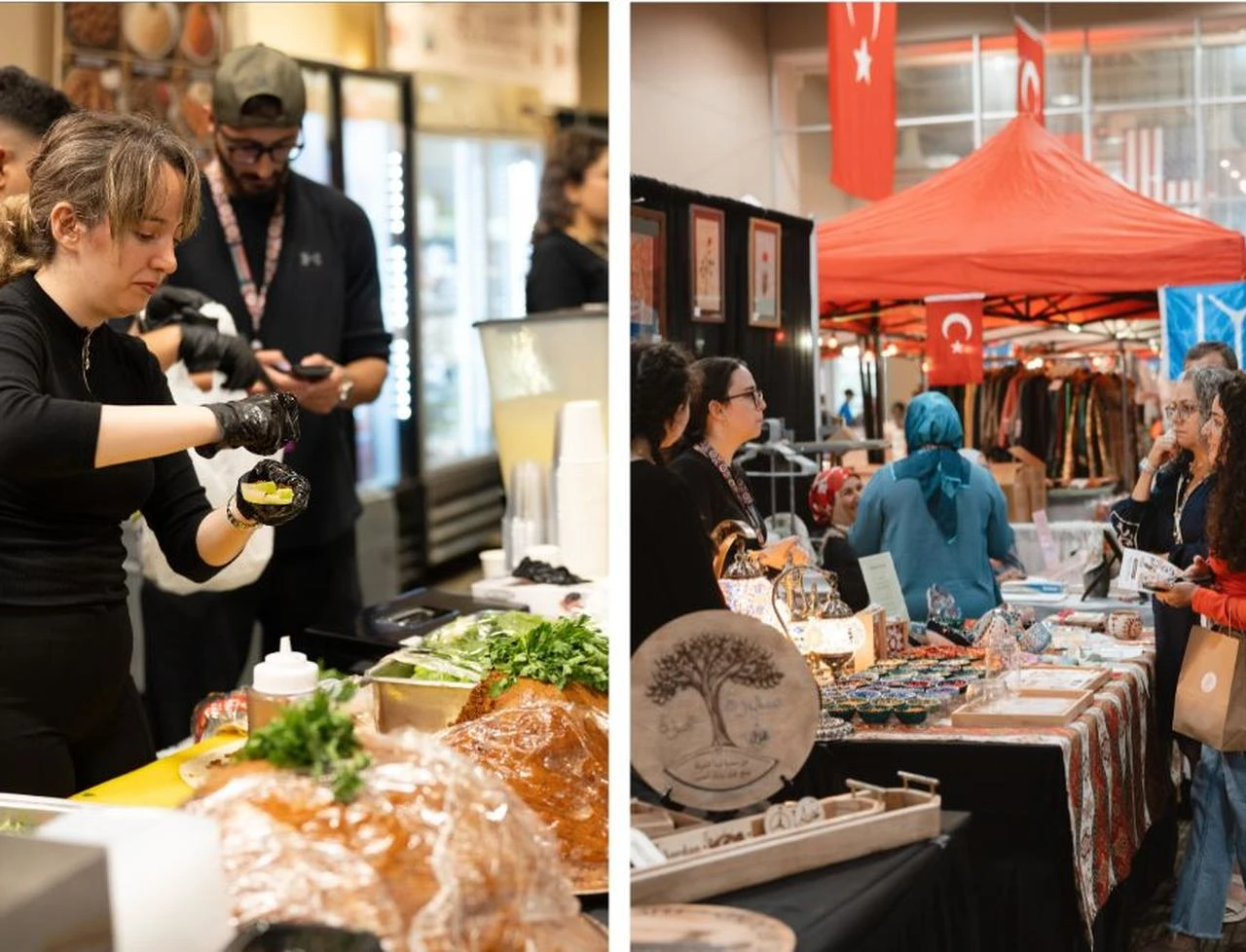 A vendor prepares Turkish food as visitors browse traditional handicrafts during the third annual Turkish Festival in Chicago, Aug. 2, 2026. (AA Photo)