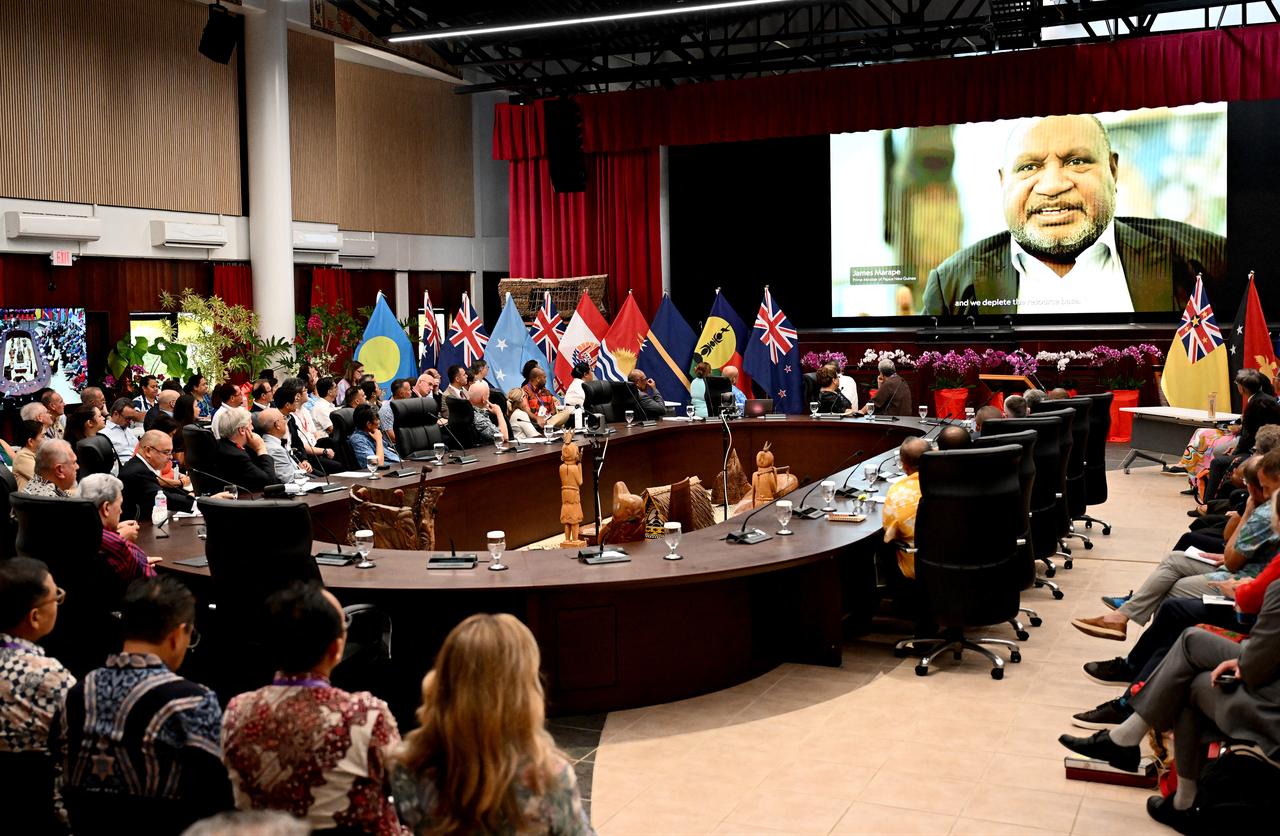 Leaders of the Pacific Islands attend the Ocean Partnership Roundtable in Koror, Palau, on August 30, 2026, ahead of the 55th Pacific Islands Forum Leaders Meeting. (AFP Photo)