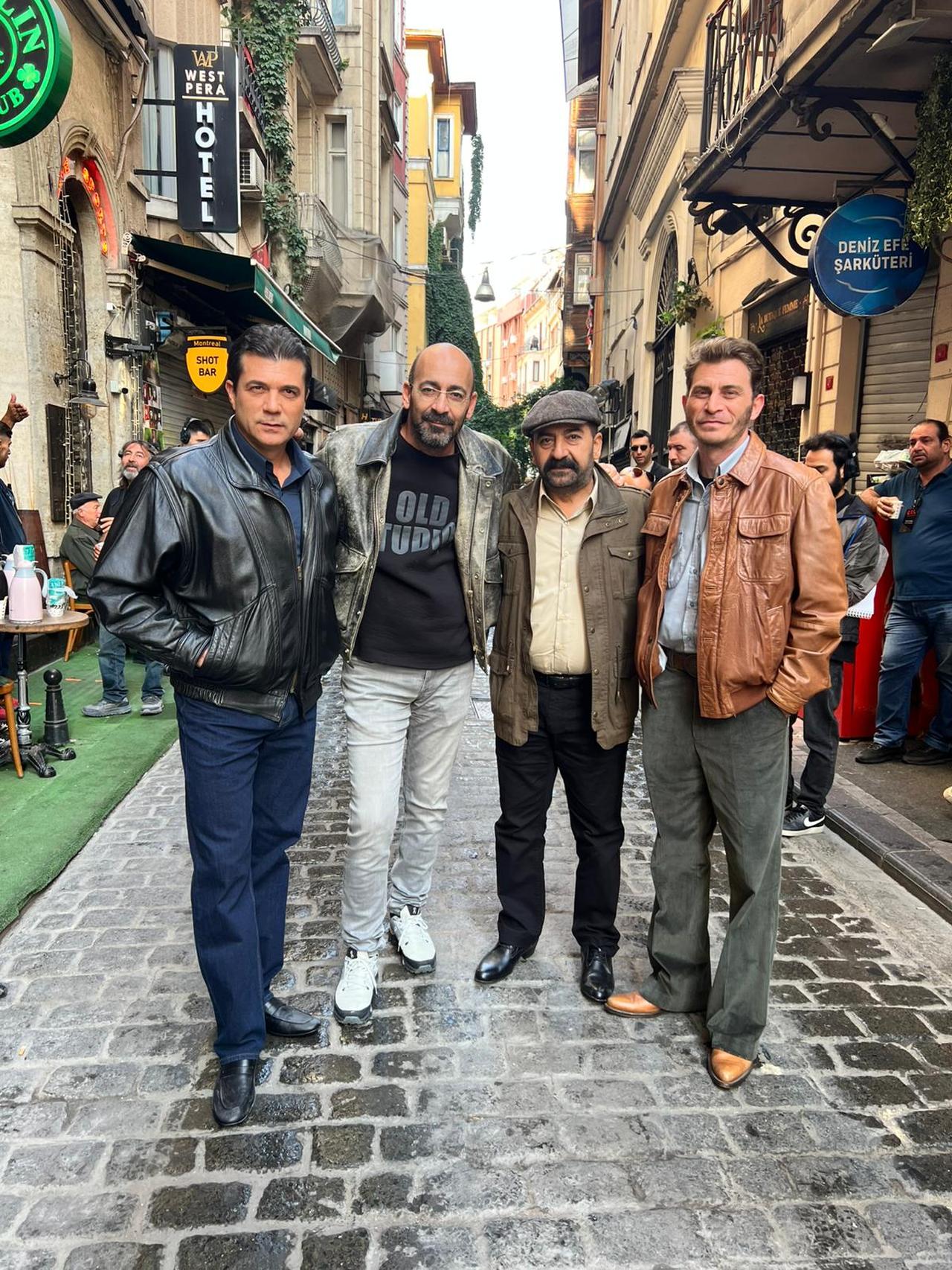 Vedat İnceefe, Sinan Sicimoglu, Omer Kurt, and Eren Vurdem behind the scenes of the upcoming film ''Catli 2.''