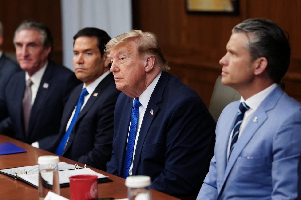 (L/R) US Secretary of the Interior Doug Burgum, Secretary of State Marco Rubio, President Donald Trump and Secretary of Defense Pete Hegseth attend a Cabinet meeting at Camp David in Maryland, on July 31, 2026. (AFP Photo)