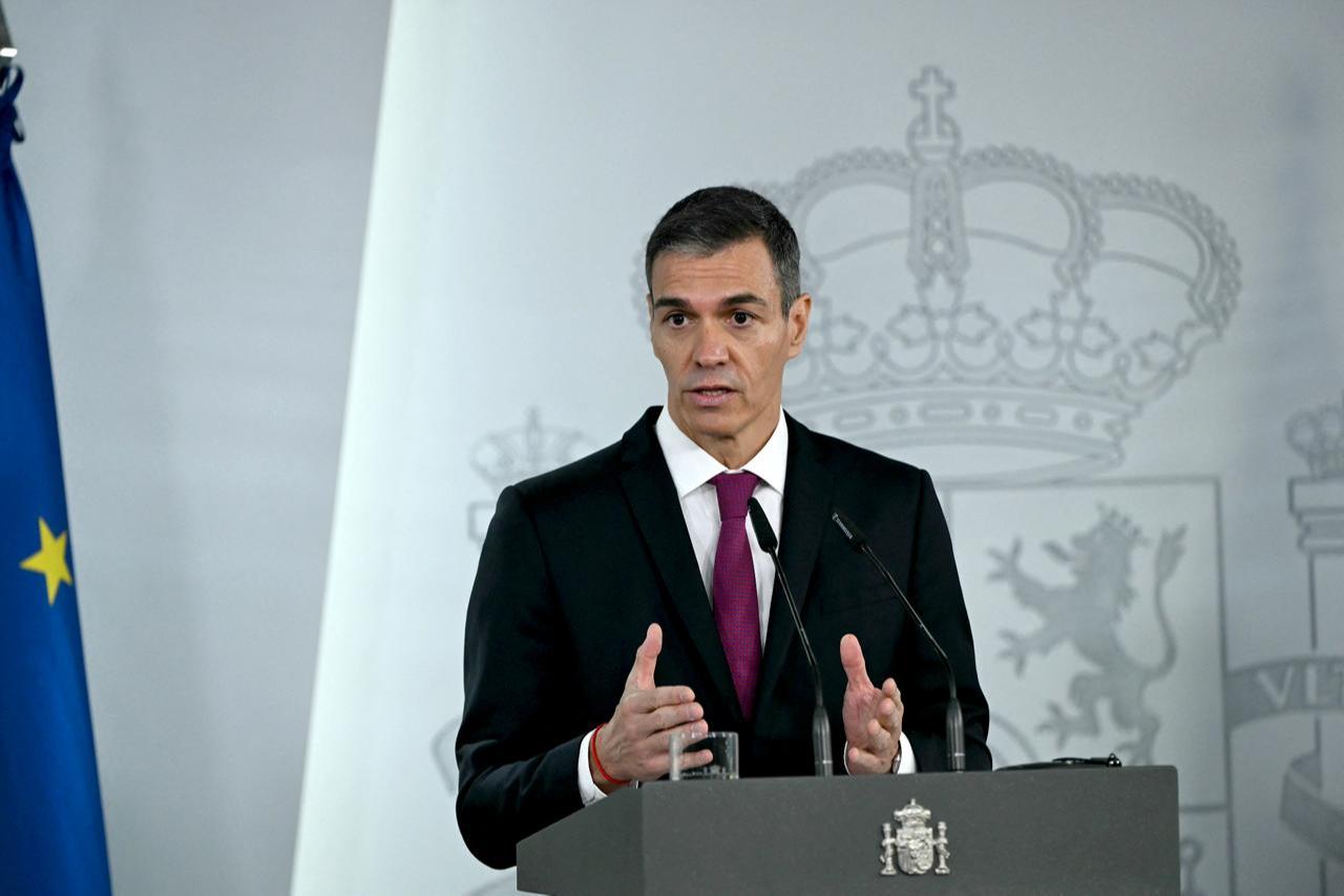 Spain's Prime Minister Pedro Sanchez speaks during a joint press conference with World Health Organization (WHO) Director-General at the Moncloa Palace in Madrid, May 12, 2026. (AFP Photo)