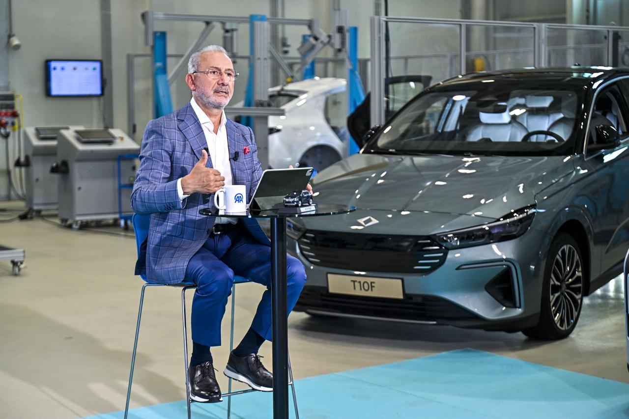 Fuat Tosyali, chairman of Türkiye’s Togg, speaks during an interview at the company’s production facility in Bursa, Türkiye, Aug. 31, 2026. (AA Photo)