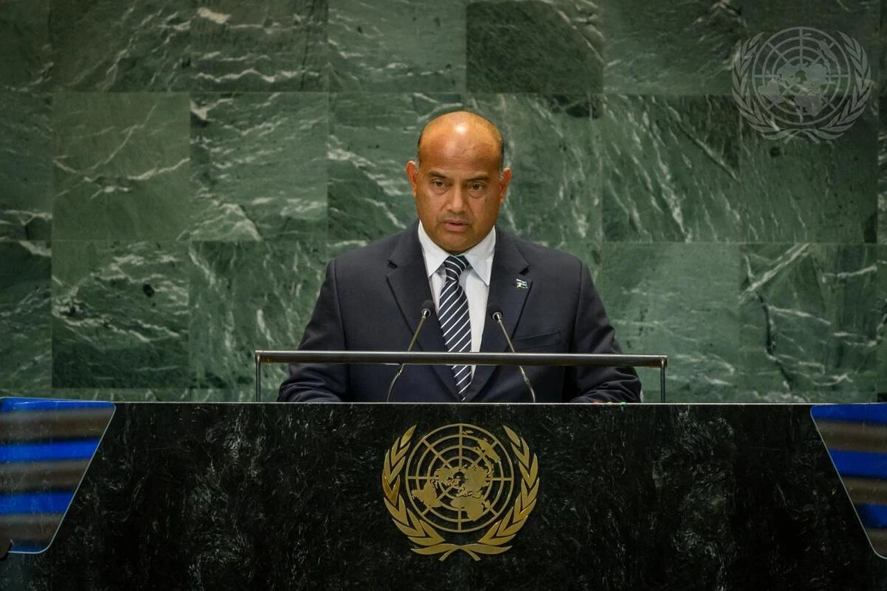 Nauru's President David Ranibok Adeang speaks during the 79th Session of the United Nations General Assembly at the United Nations headquarters in New York City, U.S., Sep. 24, 2024. (AFP Photo)