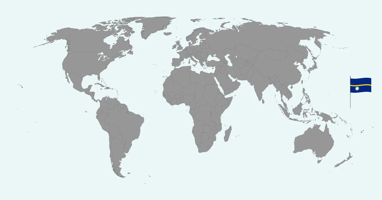 A world map graphic highlights Nauru with the country’s national flag in the Pacific Ocean. (Adobe Stock Photo)