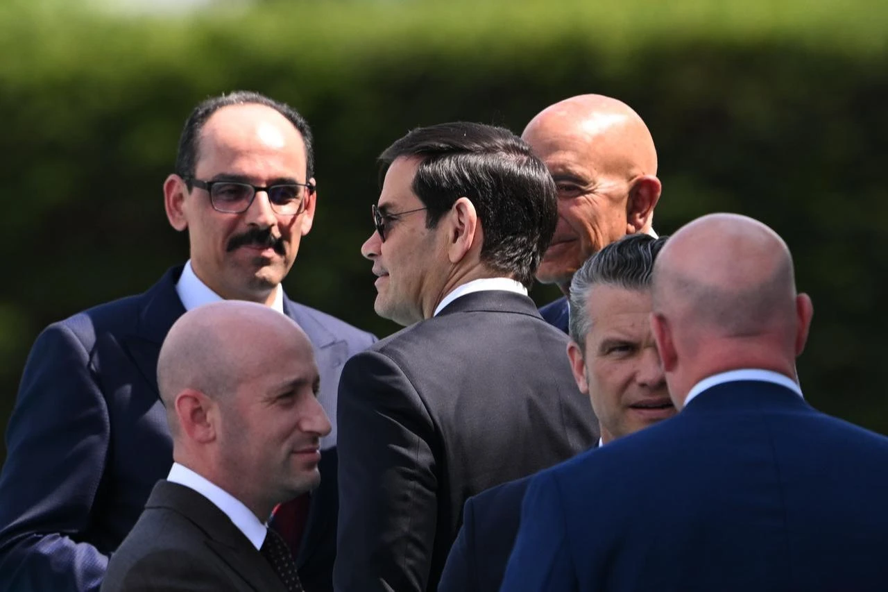 Turkish National Intelligence Organization (MIT) Chief Ibrahim Kalin, U.S. Secretary of State Marco Rubio, U.S. Secretary of War Pete Hegseth, and U.S. Ambassador to Ankara and Special Representative for Syria and Iraq Tom Barrack attend the official welcoming ceremony in Ankara, Türkiye, July 7, 2026. (AA Photo)