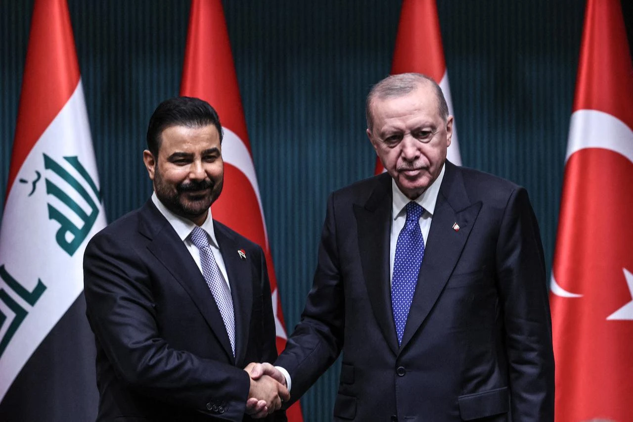 President Recep Tayyip Erdogan (R) shakes hand with Iraqi Prime Minister Ali al-Zaidi (L) after a joint press conference at the Presidential Complex in Ankara, July 28, 2026. (AFP Photo)