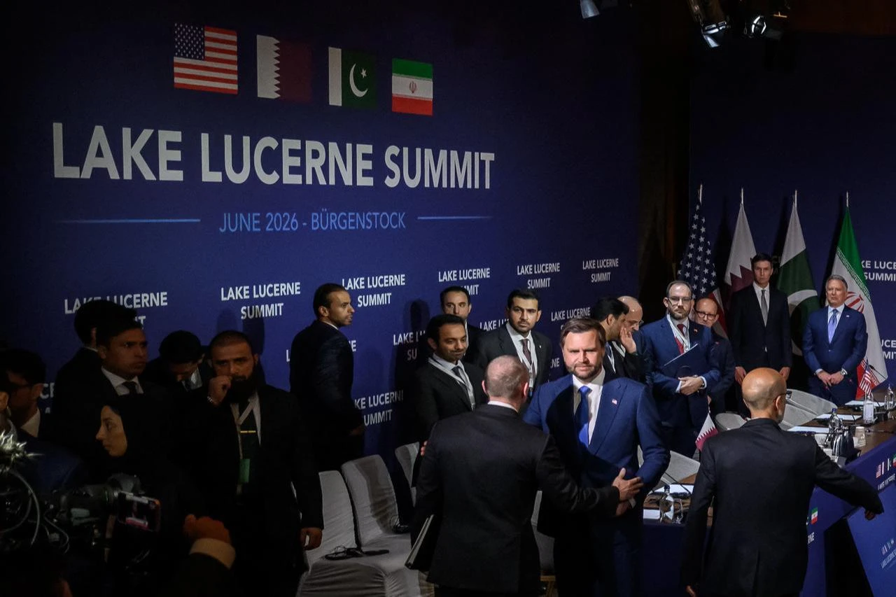US Vice President JD Vance (C-R) stands prior to a quadrilateral meeting between the United States, Iran, Pakistan and Qatar at the Burgenstock luxury hotel complex, Switzerland, June 21, 2026. (AFP Photo)