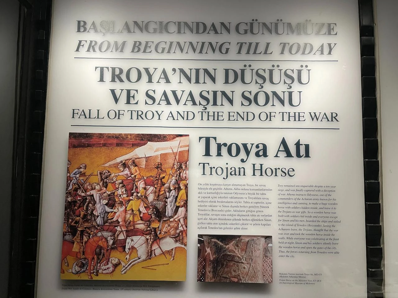 A museum panel explains the fall of Troy and the Trojan Horse, the deception that brought the decade-long war to an end. (Photo by Koray Erdogan)