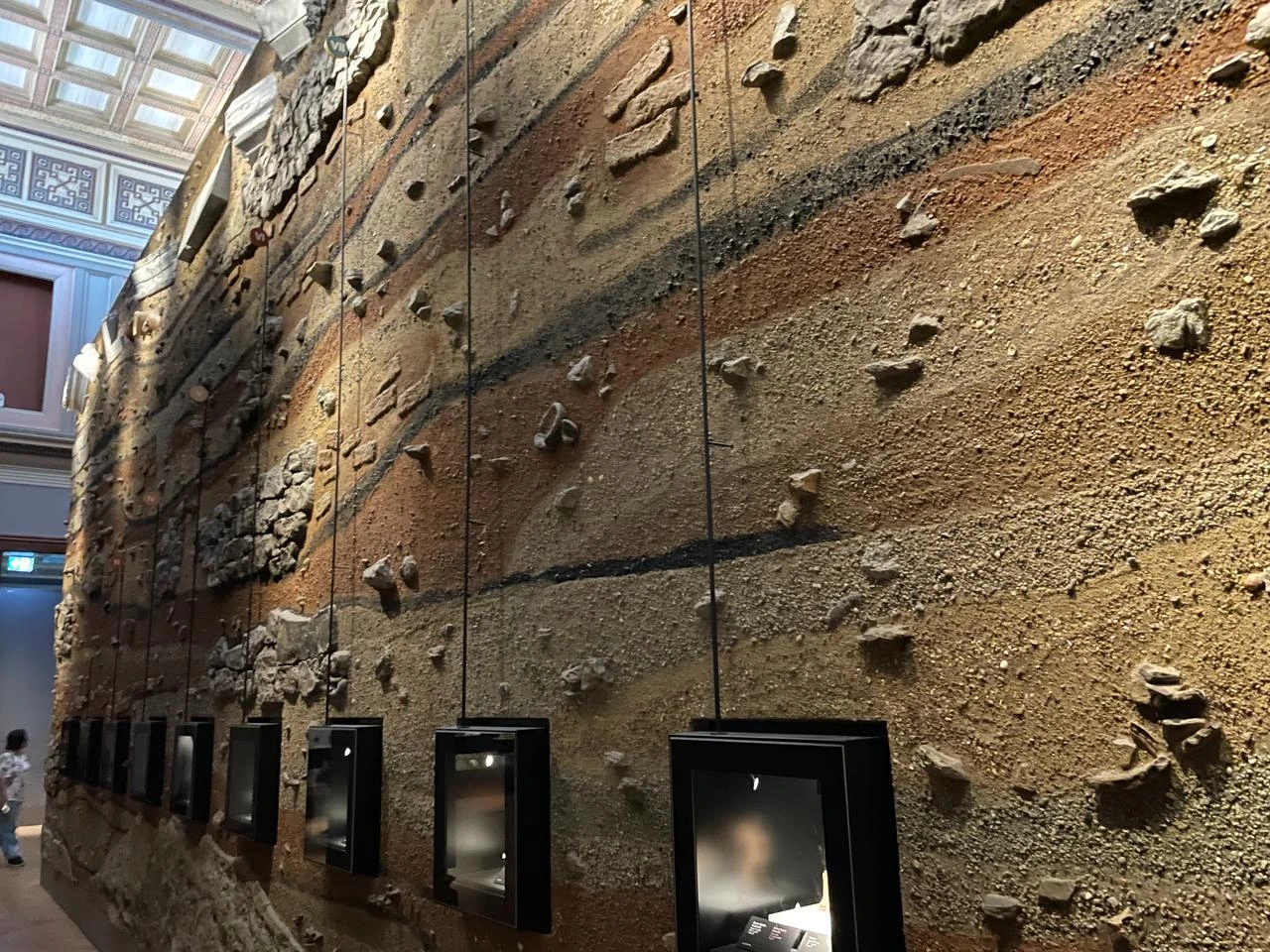 A large-scale reconstruction reveals the successive archaeological layers of Troy inside the Istanbul Archaeological Museums, Türkiye. (Photo by Koray Erdogan)