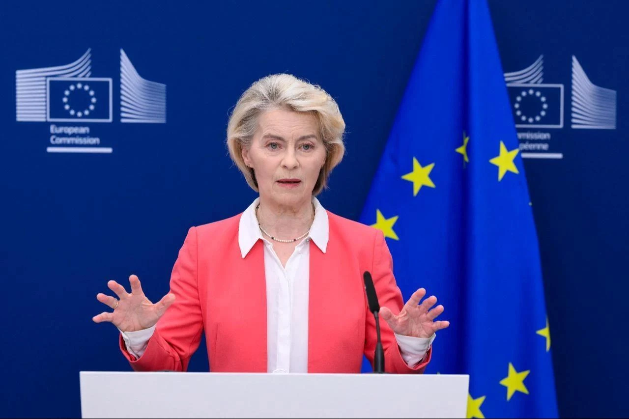 European Commission President Ursula von der Leyen addresses the audience following a press conference on the handover of the final report of the Special Panel on child safety online in Brussels, July 13, 2026. (AFP Photo)