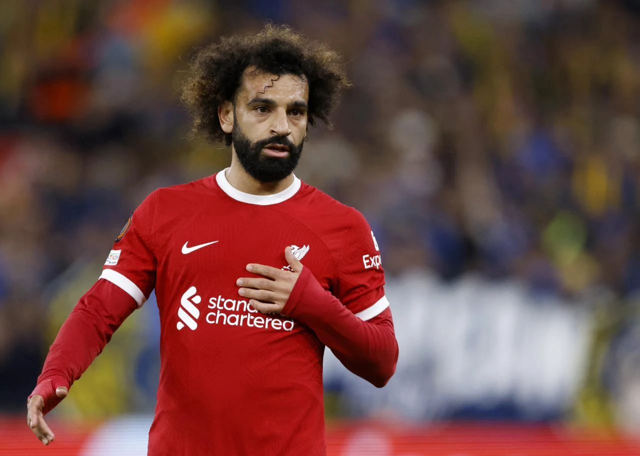 Liverpool's Mohamed Salah on the pitch during the UEFA Europa League match between Liverpool FC and R. Union Saint-Gilloise at Anfield, Liverpool, U.K., Oct. 5, 2023. (AFP Photo)