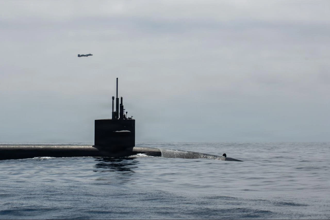 A U.S. Air Force A-10 Thunderbolt II aircraft escorts Ohio-class ballistic missile submarine USS Nebraska (SSBN 739) in the Pacific Ocean, July 28, 2026. (Photo via U.S. Navy)