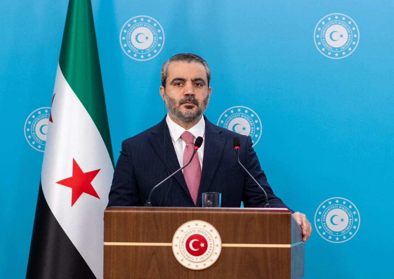 Syrian Foreign Minister Asaad Hassan al-Shaibani and Turkish Foreign Minister Hakan Fidan (not seen) hold a joint news conference after their meeting in Ankara, Aug. 6, 2026. (AA Photo)