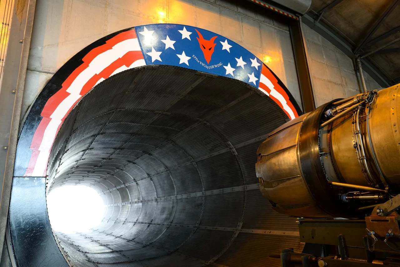 An image of a morale painting designed, funded, and created by members of a New Jersey Air National Guard propulsion element at the engine test cell facility at the 177th Fighter Wing, Atlantic City Air National Guard Base, N.J., Jan. 31, 2017. (Photo via U.S. Air National Guard)