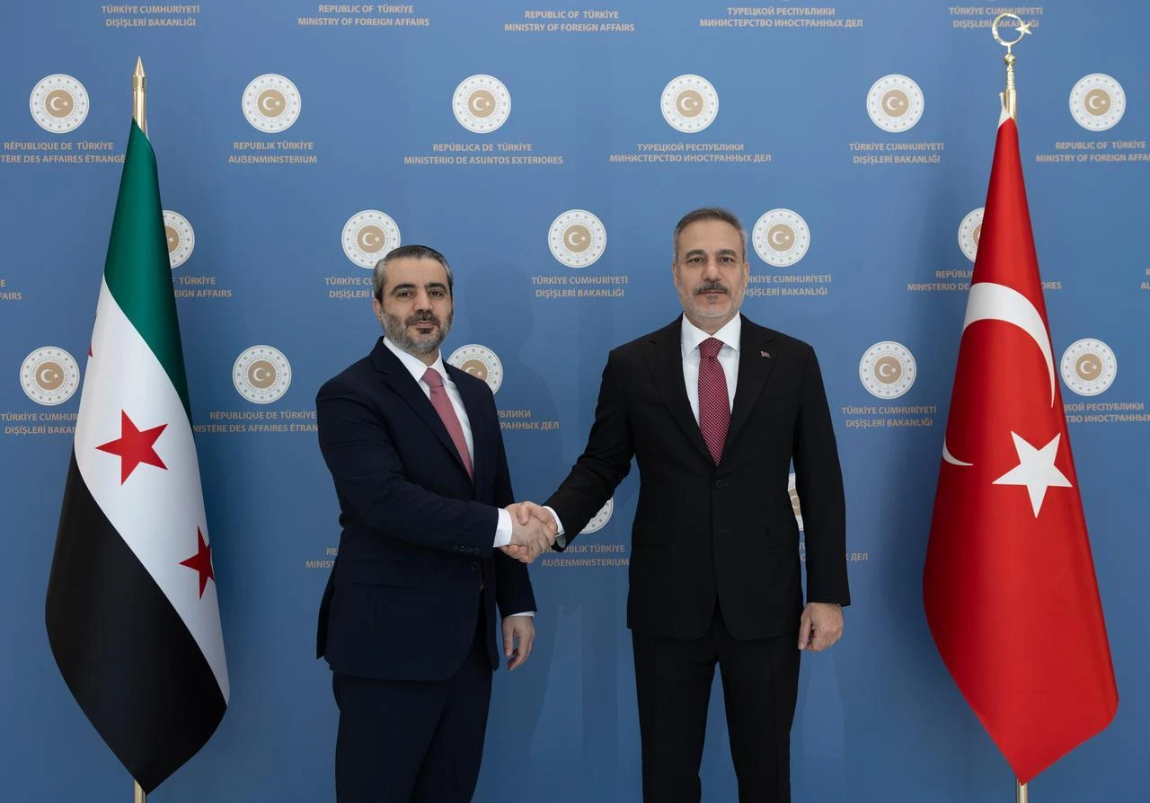 Turkish Foreign Minister Hakan Fidan (R) meets with Syrian Foreign Minister Asaad Hassan al-Shaibani (L) in Ankara, Türkiye, Aug. 6, 2026. (AA Photo)