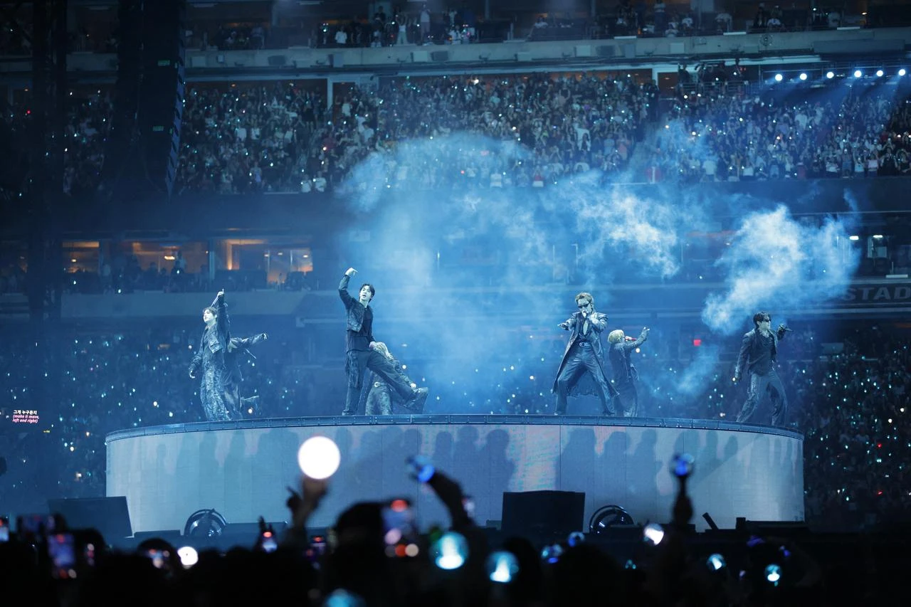 BTS performs during the group’s “ARIRANG” World Tour concert at MetLife Stadium in East Rutherford, New Jersey, Aug. 2, 2026. (AFP Photo)