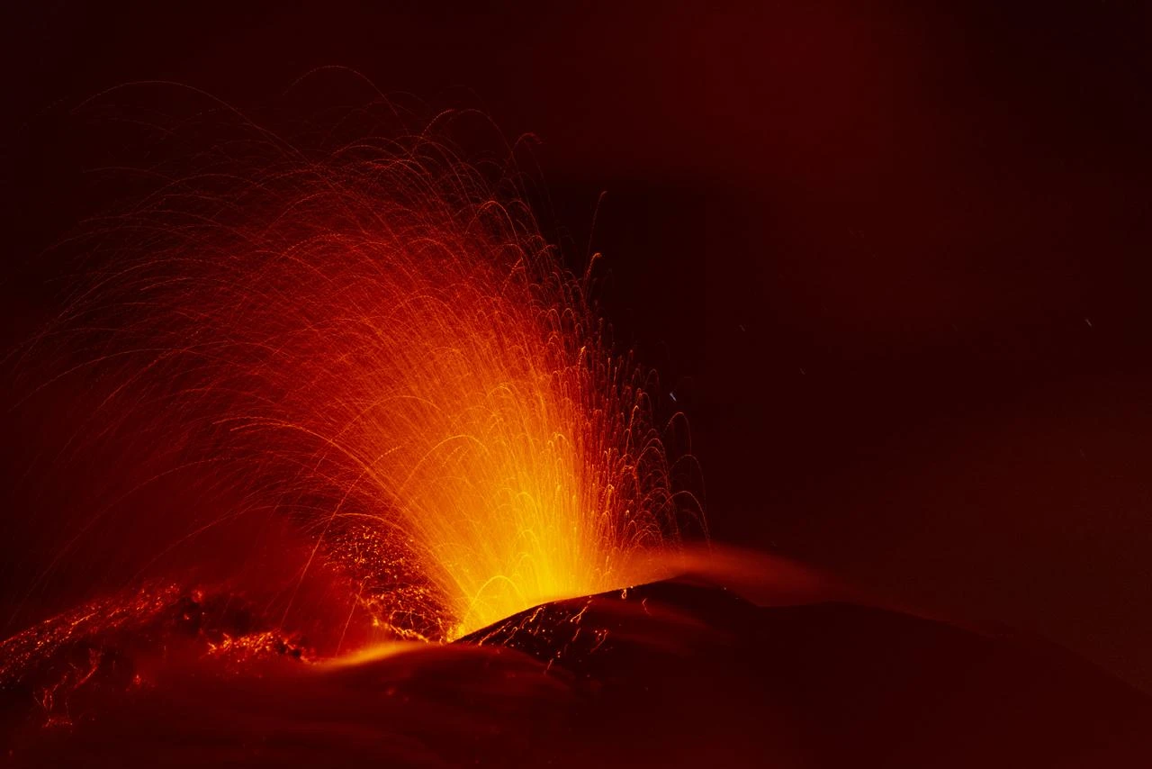 Mount Etna enters a new paroxysmal phase characterized by intense activity at the Voragine summit crater in Catania, Sicily, Italy on August 8, 2026. (AA Photo)