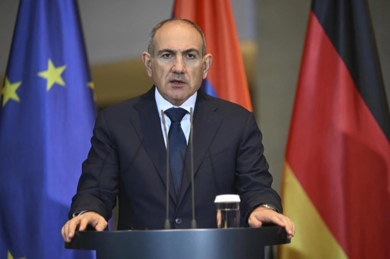 Armenian Prime Minister Nikol Pashinyan and German Chancellor Friedrich Merz (not seen) hold a joint press conference after their meeting in Berlin, Germany, December 9, 2025. (AA Photo)