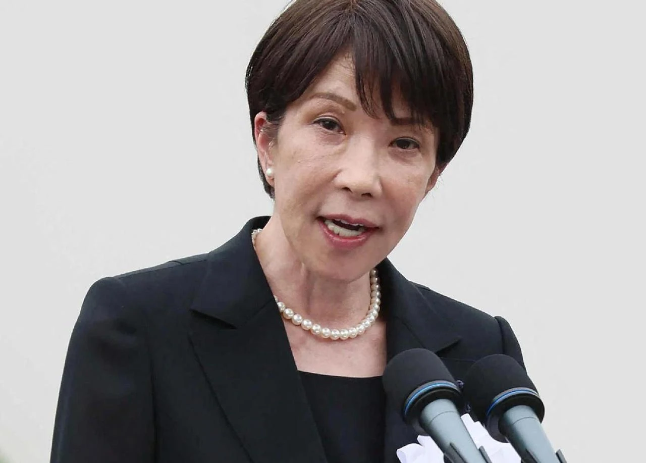 Japaneaes Prime Minister Sanae Takaichi speaks during a ceremony at the Peace Memorial on August 9, 2026 in Nagasaki, marking the 81st anniversary of the atomic bombing. (AFP Photo)