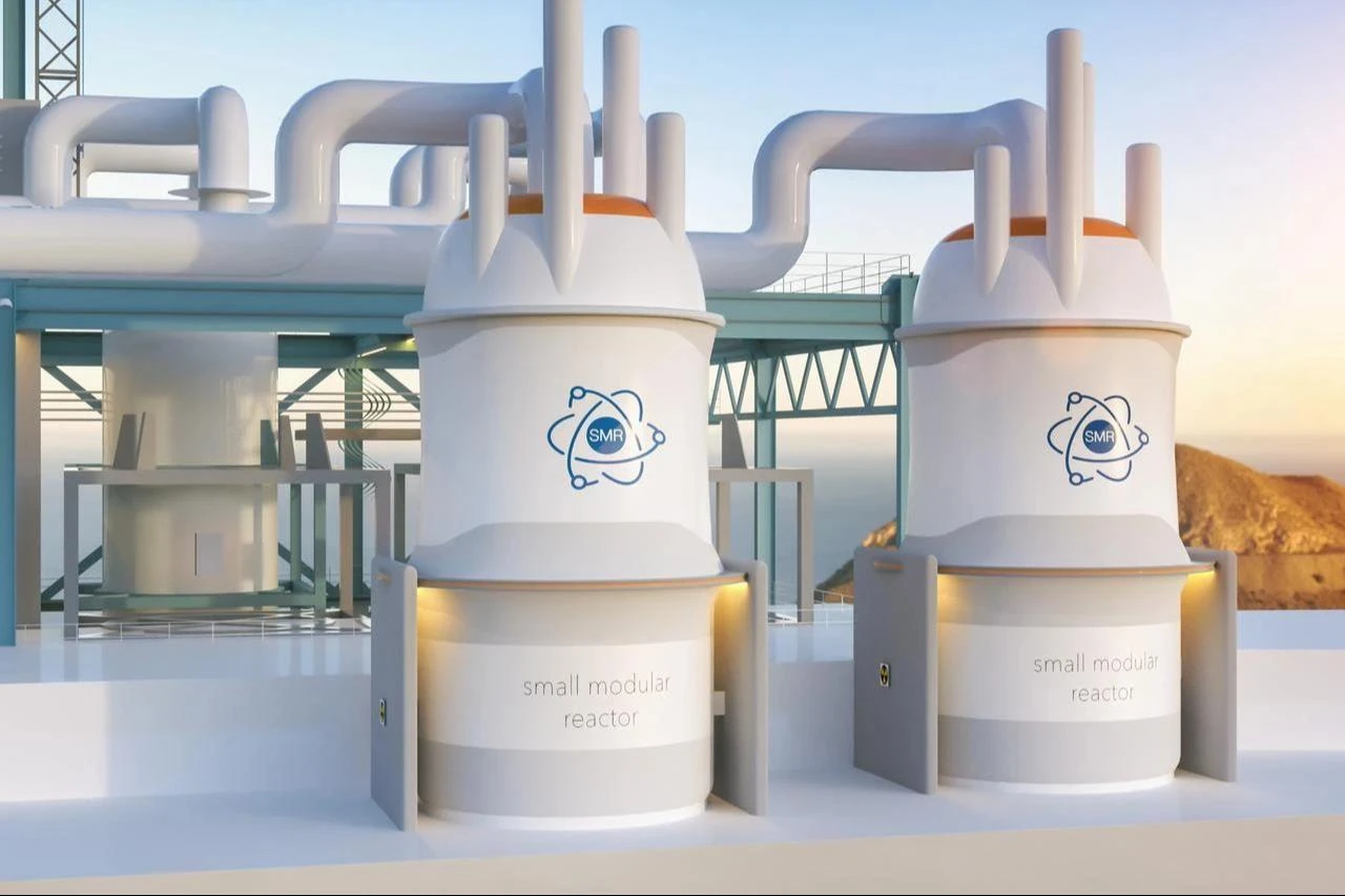3D rendering of small modular nuclear reactors (SMRs), date and time undisclosed. (Adobe Stock Photo)