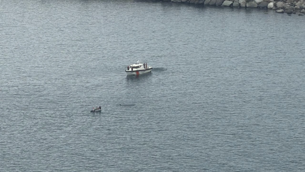An unmanned surface vessel is detected off the coast of Hopa district in Türkiye's northeastern Artvin province, Aug. 9, 2026. (IHA Photo)