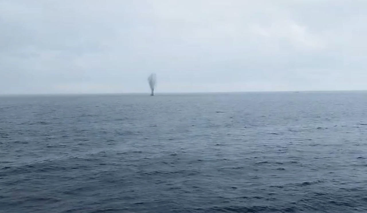 An unmanned surface vessel is detected off the coast of Hopa district in Türkiye's northeastern Artvin province, Aug. 9, 2026. (IHA Photo)