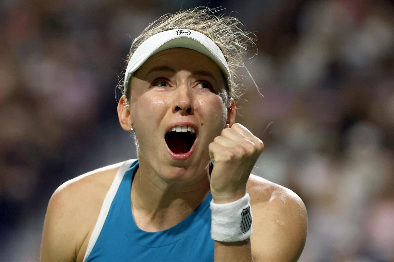 Ekaterina Alexandrova celebrates match point against Aryna Sabalenka during day seven of the National Bank Open Presented by Rogers at Sobeys Stadium on August 08, 2026 in Toronto, Ontario. (AFP Photo)