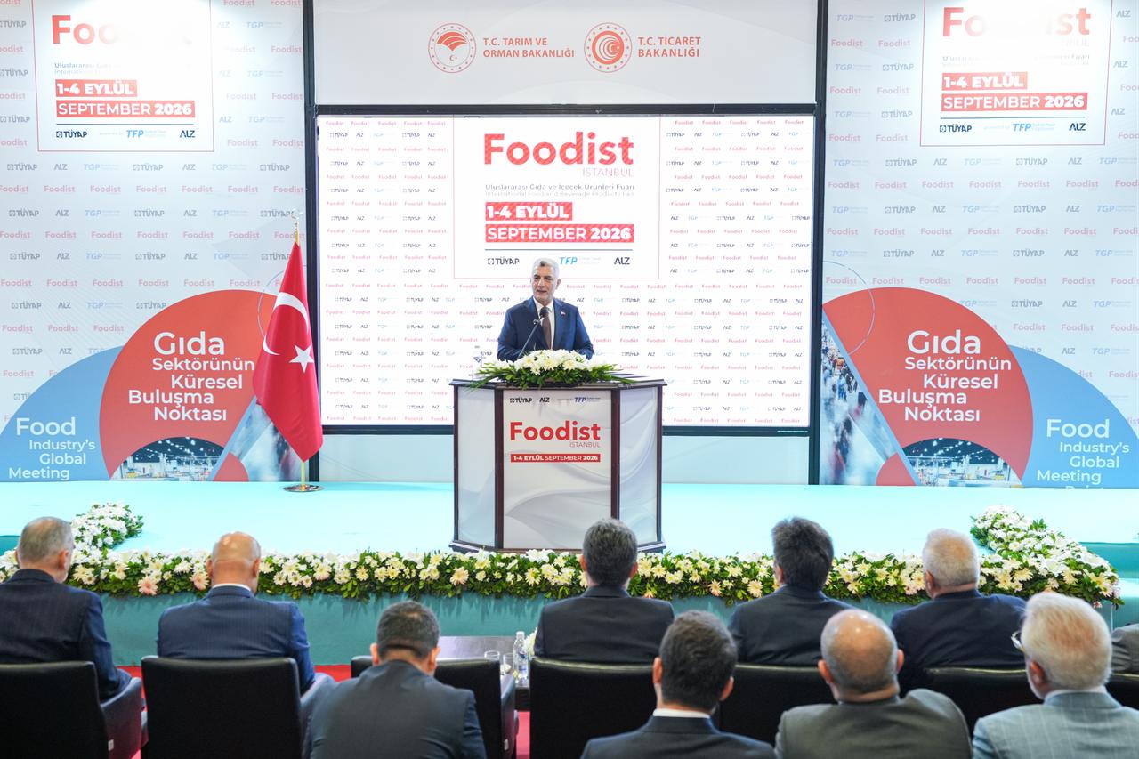 Trade Minister Omer Bolat speaks at the opening of the Foodist Istanbul fair in Istanbul, Türkiye, Sept. 1, 2026. (AA Photo)