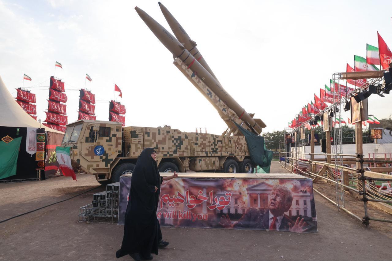 Iranian-made Zolfaghar missiles are displayed at Azadi Square in Tehran on August 2, 2026. (AFP Photo)