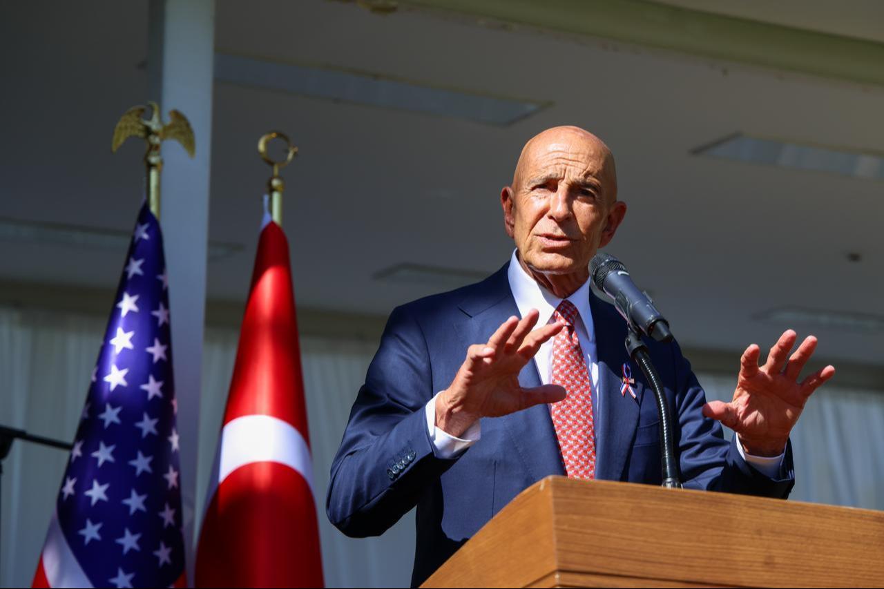 U.S. Ambassador to Türkiye Tom Barrack speaks during a reception marking the 250th anniversary of U.S. independence in Ankara, Türkiye, Sept. 9, 2026. (AA Photo)