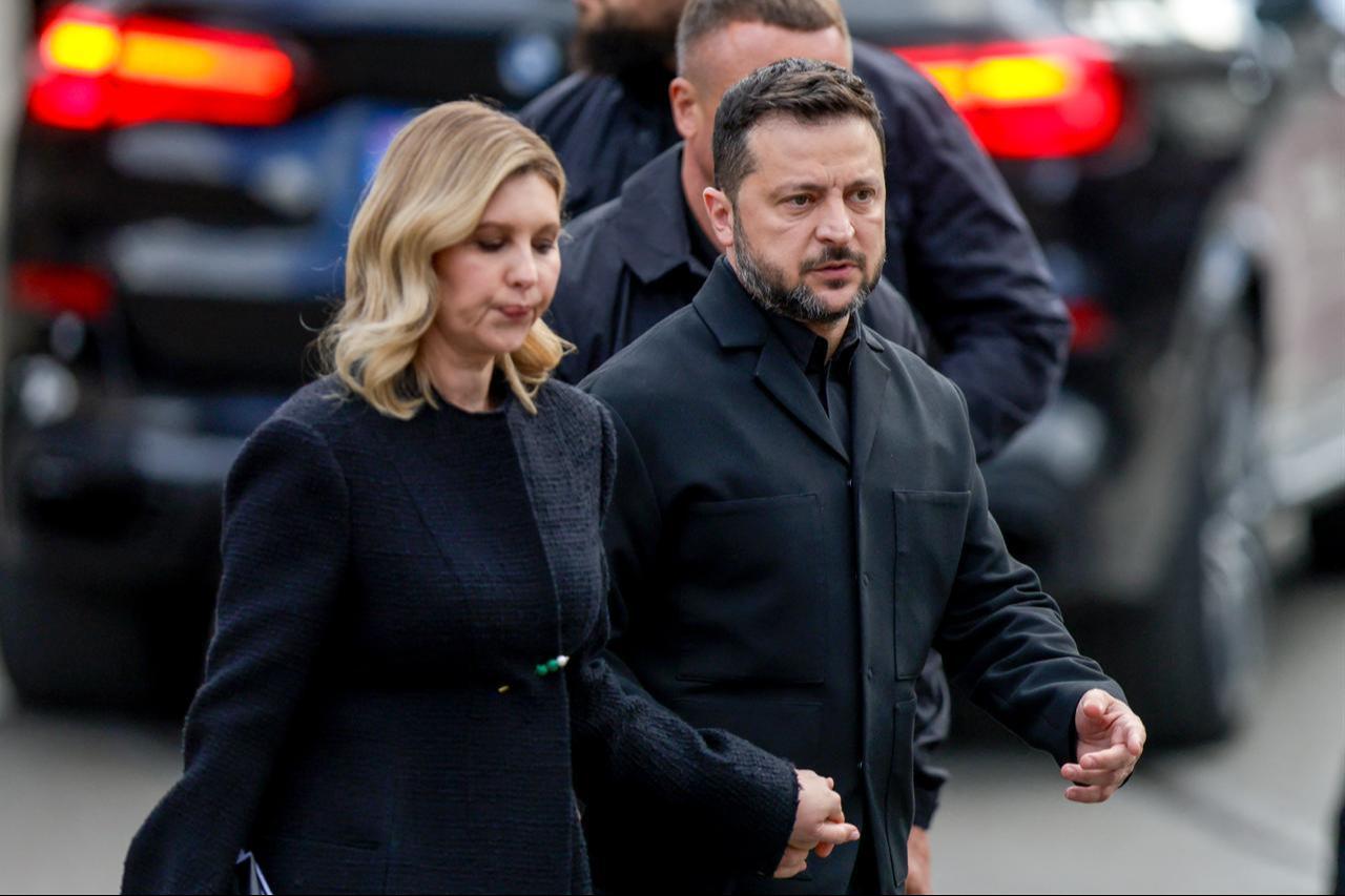 Ukraine's President Volodymyr Zelenskyy and First Lady Olena Zelenska walk behind the coffin of Norway's late King Harald V in Oslo, Norway, on September 9, 2026. (AFP Photo)