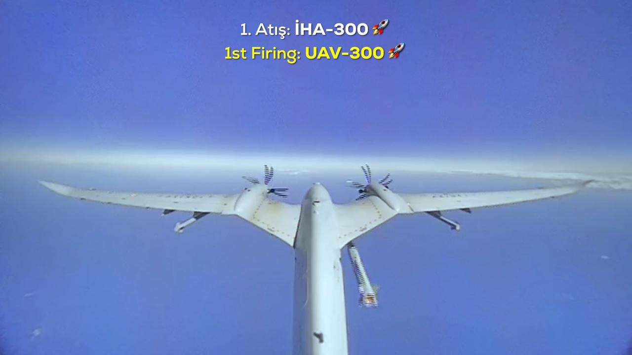 The screengrab from Baykar's handout video shows the Roketsan's UAV-300 missile being launched from the Bayraktar Akinci UCAV in Sinop, Türkiye, Sept. 11, 2026. (Photo via screengrab from video/Baykar/Handout)