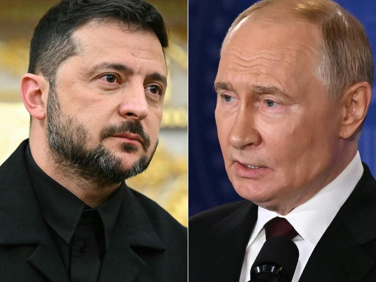 This combination of pictures, created on August 18, 2025, shows Ukrainian President Volodymyr Zelenskyy (L) and Russian President Vladimir Putin. (AFP Photo)
