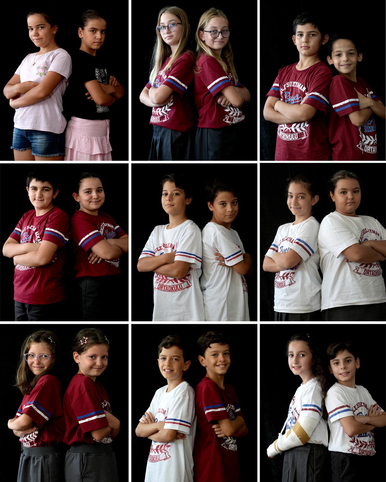Twin students at Makbule Suleyman Alkan Secondary School in Izmir. (AA Photo)
