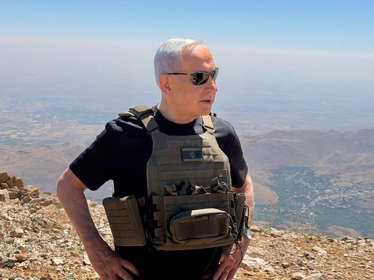 Israeli Prime Minister Benjamin Netanyahu and Israeli Defense Minister Israel Katz (not seen) visit Israeli troops in the Mount Hermon (Jabal al-Sheikh) area near the Syrian Golan Heights in Syria, Sept. 9, 2026. (Israeli Prime Minister's Office/Handout)