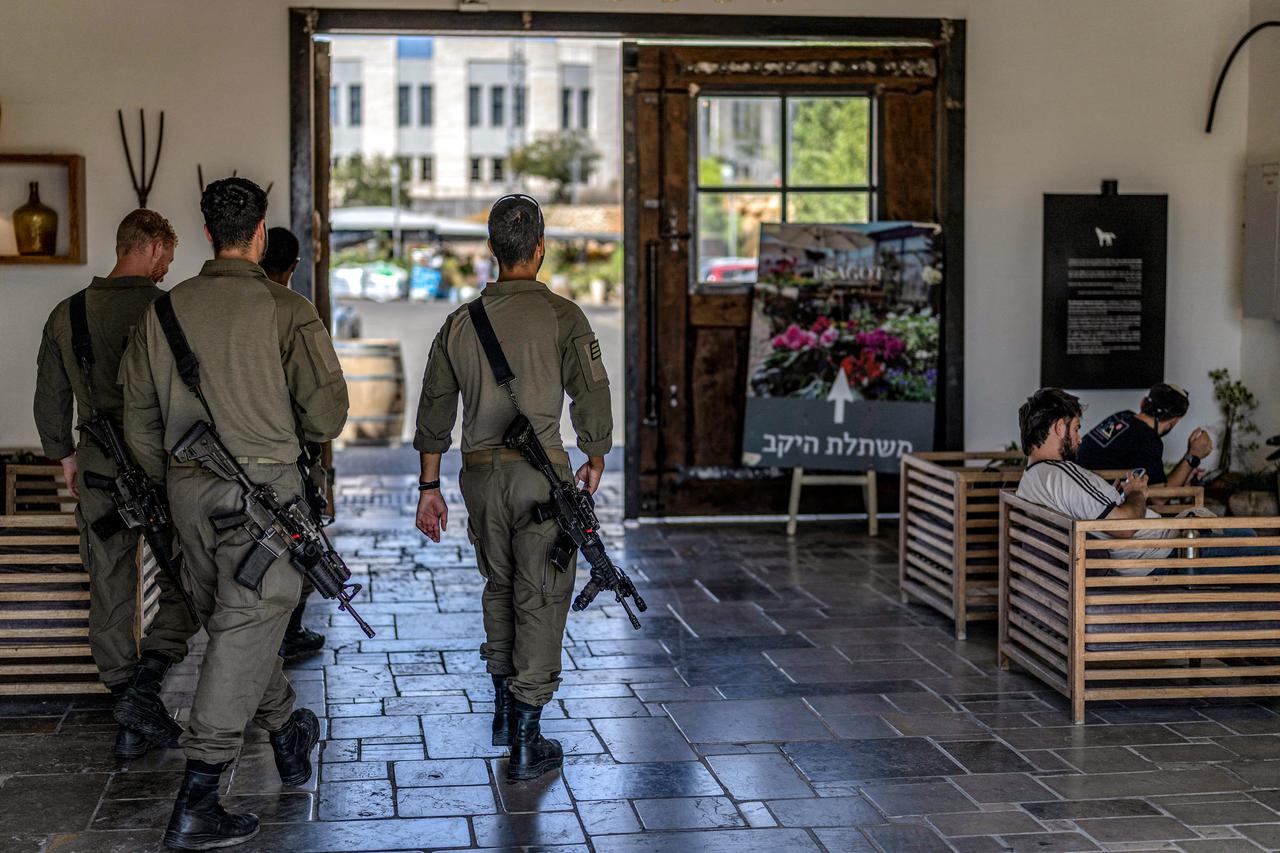 Israeli army soldiers walk at a winery facility in the Israeli settlement of Sha'ar Binyamin in the occupied West Bank southeast of Ramallah, September 9, 2026. (AFP Photo)