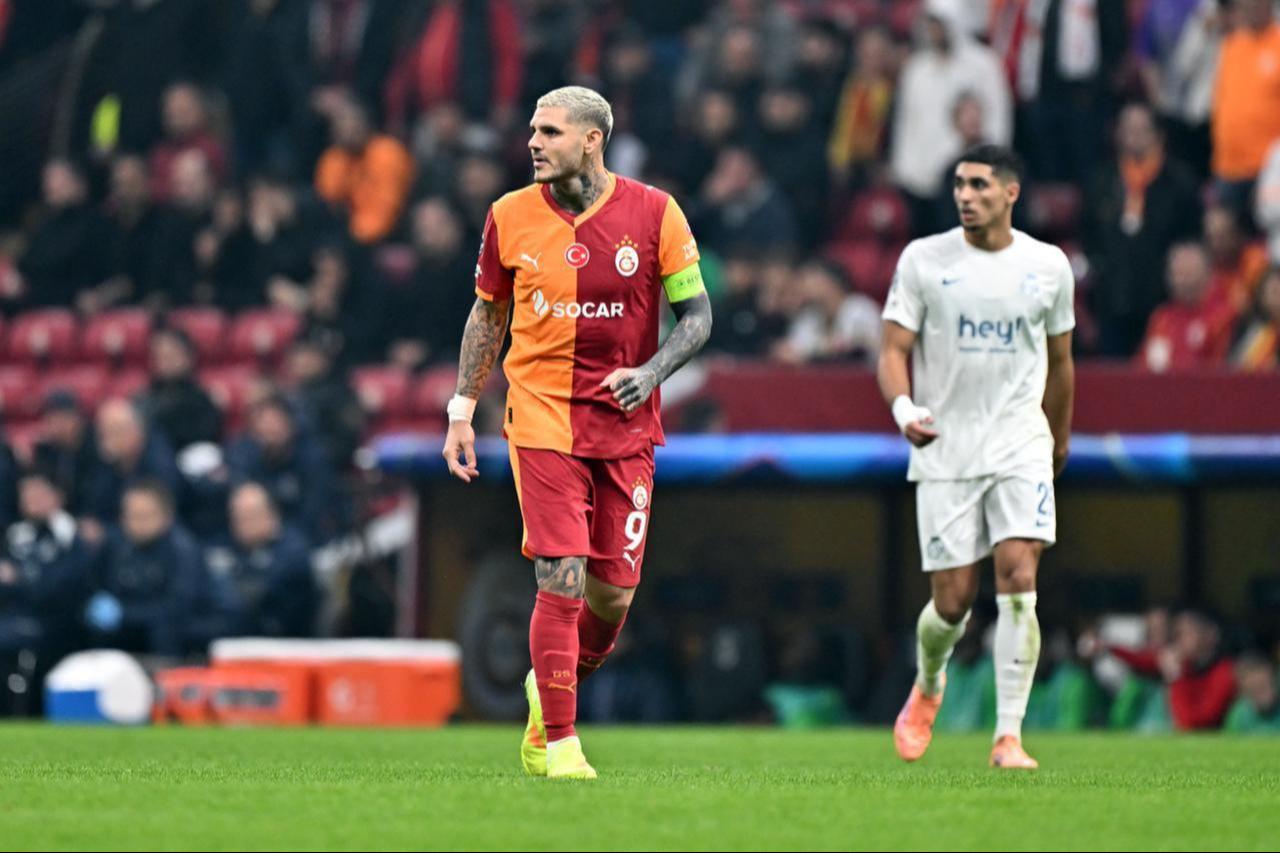 Mauro Icardi (9) of Galatasaray in action during the UEFA Champions League week 5 match between Galatasaray and Belgium’s Union Saint-Gilloise at RAMS Park in Istanbul, Türkiye, Nov. 25, 2025. (AA Photo)