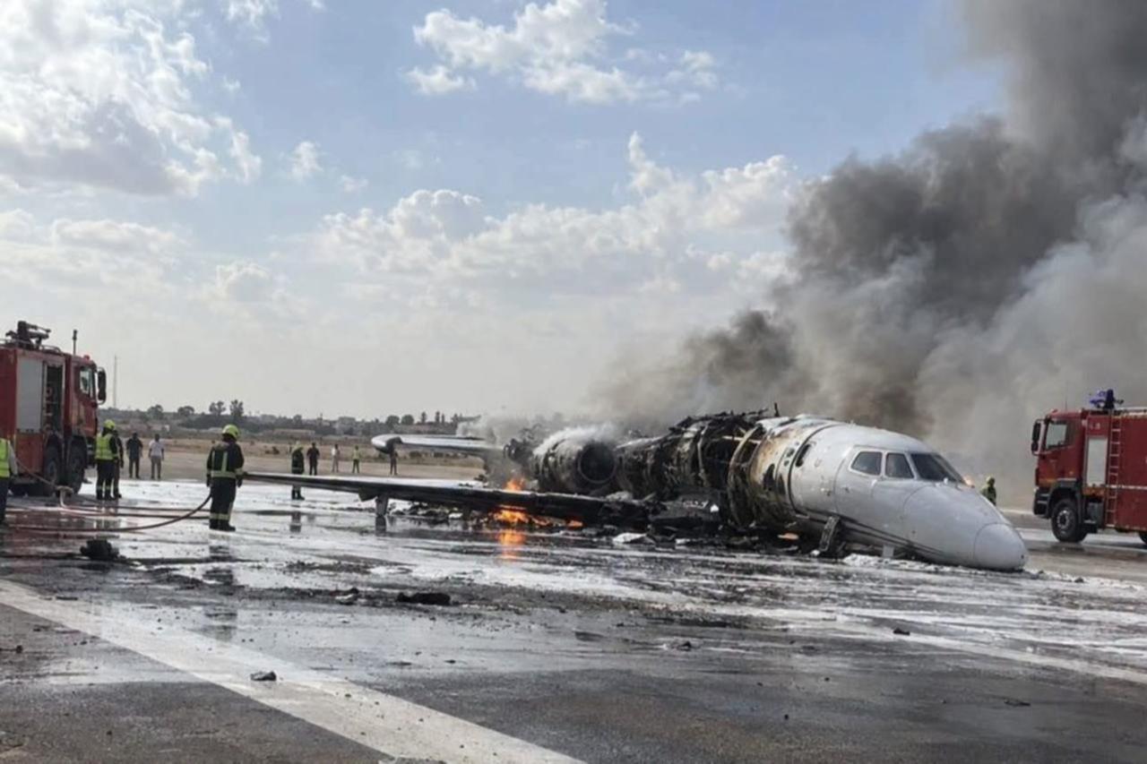 Private jet departing Istanbul catches fire in Libya; Misrata Airport suspends flights