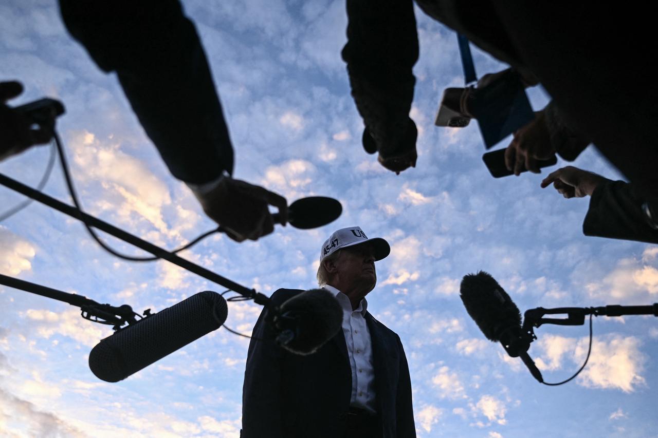 US President Donald Trump speaks to members of the media before boarding Air Force One to leave from Shannon Airport, western Ireland on September 13, 2026. (AFP Photo)