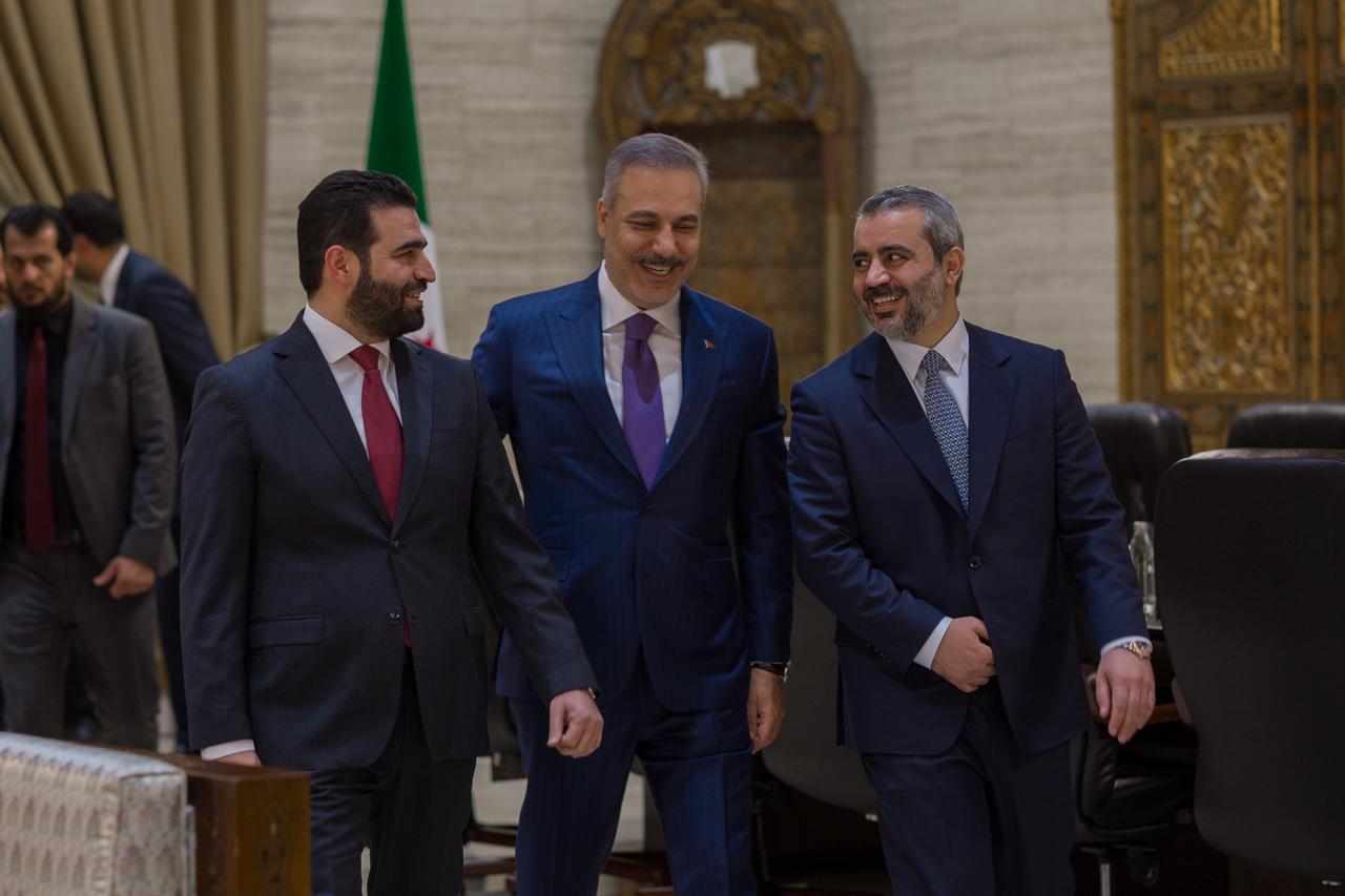 Turkish Foreign Minister Hakan Fidan meets with Syrian Foreign Minister Asaad Hassan al-Shaibani and Syrian Interior Minister Anas Khattab in Damascus, Syria on September 13, 2026. (AA Photo)