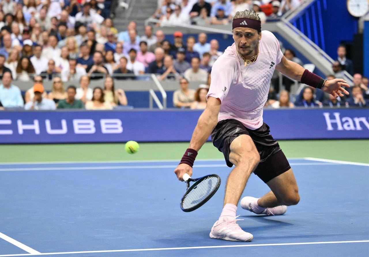 Germany's Alexander Zverev hits a return to USA's Ben Shelton during the men's singles final tennis match on day fifteen of the US Open tennis tournament at the USTA Billie Jean King National Tennis Center in New York on September 13, 2026. (AFP Photo)