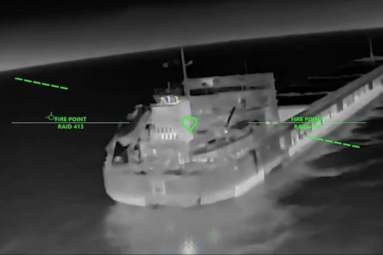The screengrab photo shows a Russian vessel in the Black Sea and the Sea of Azov during an attack by Ukrainian drones on July 21-22, 2026. (Photo via screengrab from video/robert_magyar)