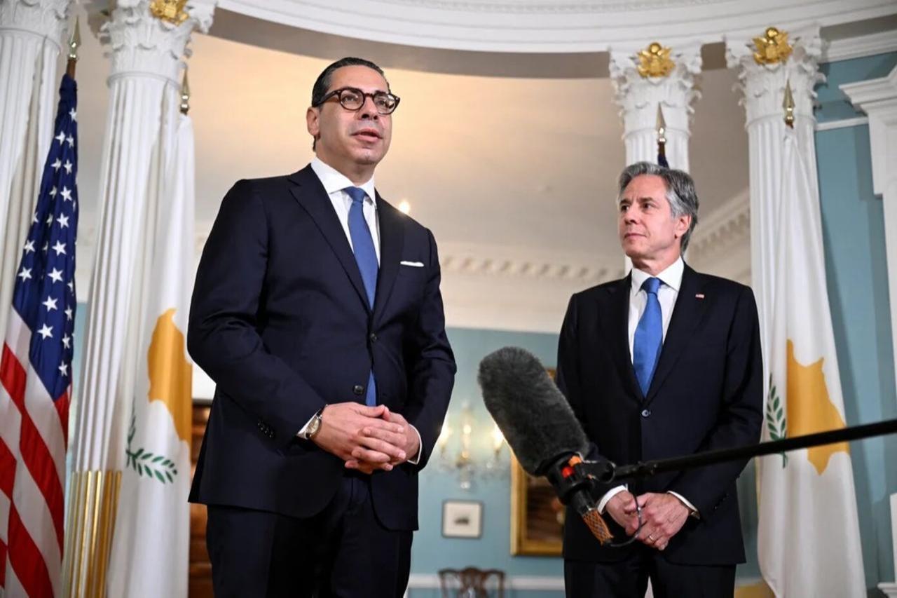 Greek Cypriot Foreign Minister Constantinos Kombos and US Secretary of State Antony Blinken in Washington, June 2024. (Photo via Greek Cypriot MFA)
