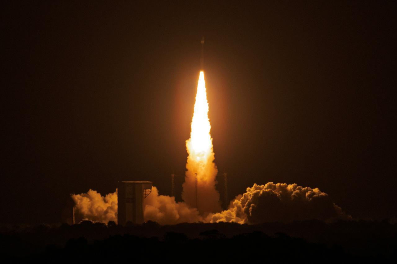 A Vega-C rocket carrying European satellites FLEX and Sentinel-3C lifts off from the Guiana Space Center in Kourou, French Guiana, on September 15, 2026. (AFP Photo)